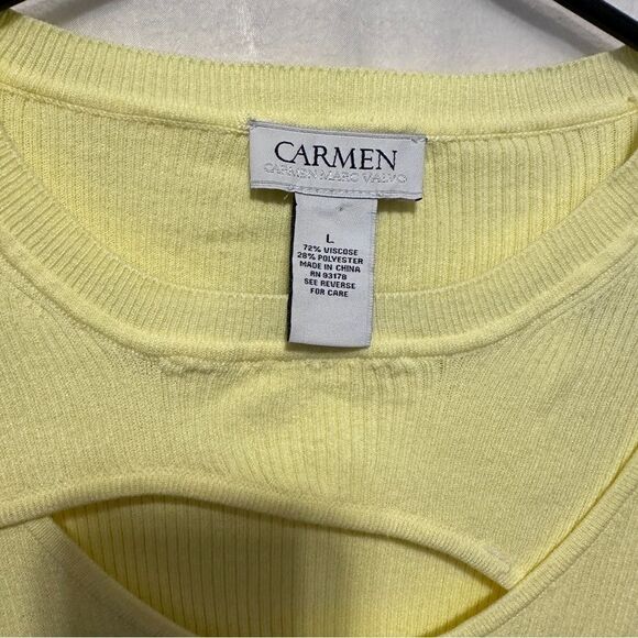Carmen Marc Valvo Ribbed Sweater Womens Size Large Keyhole Front Yellow - Picture 6 of 7